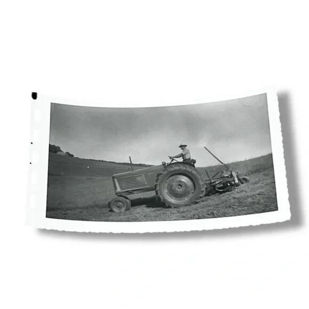 Man Plowing Field on Tractor Midwest Vintage Found Photo EBX